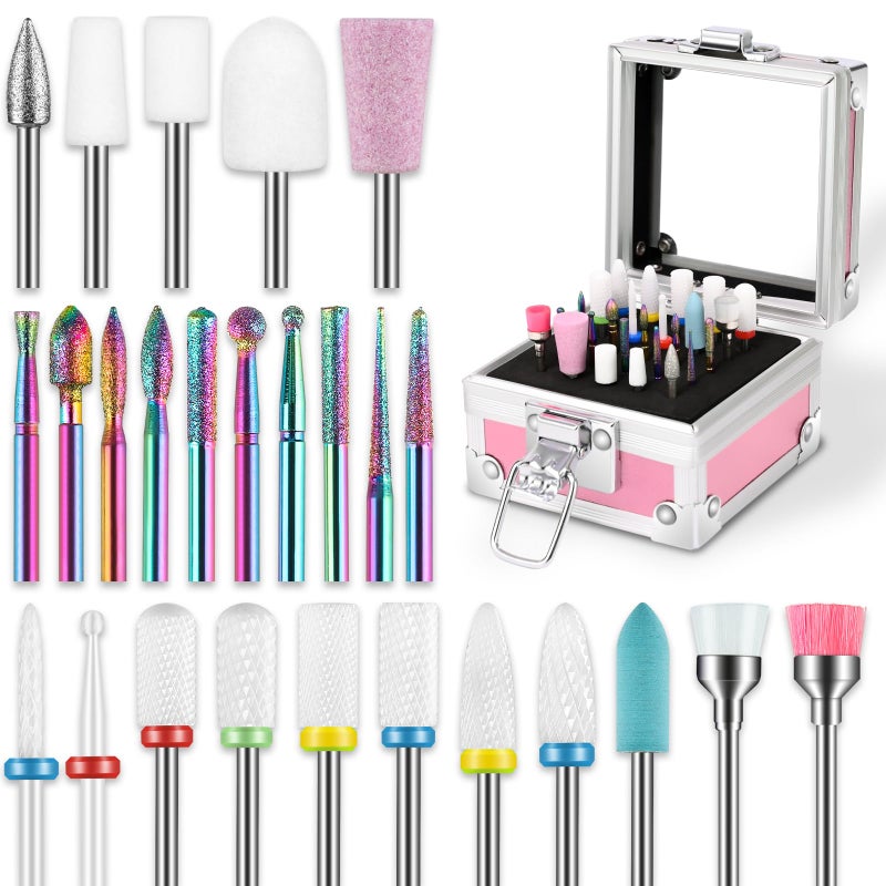 26PCS Nail Drill Bits Set with Holder Case 332 inch Ceramic Safety Bits for Nail Drill Diamond Cuticle Efile Nail Drill Bits Remover Bits for Acrylic Gel Nail Tech Manicure Pedicure Home Salon